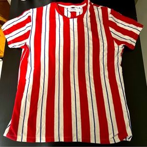 TOPMAN White & Red Striped Short Sleeve Tee